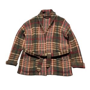 VTG Lauren Ralph‎ Lauren Hand Knit Belted Coatigan Country Collection Wool Plaid